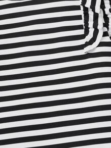 SHEIN Tween Girl Striped Ruffle Trim Tee - Black and White - View 3