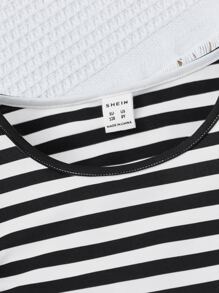 SHEIN Tween Girl Striped Ruffle Trim Tee - Black and White - View 4