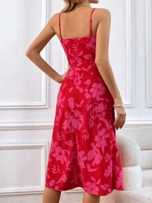 SHEIN VCAY Đầm Lộ Lưng Chia Hoa Gợi cảm - Màu Hồng Tươi - Xem 2