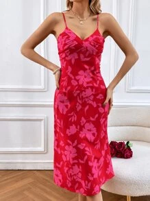 SHEIN VCAY Đầm Lộ Lưng Chia Hoa Gợi cảm - Màu Hồng Tươi - Xem 3