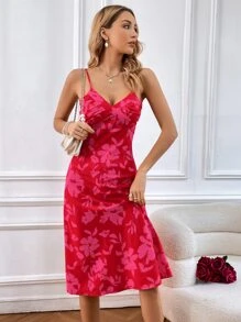 SHEIN VCAY Đầm Lộ Lưng Chia Hoa Gợi cảm - Màu Hồng Tươi - Xem 4