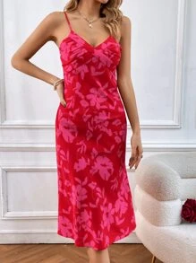 SHEIN VCAY Đầm Lộ Lưng Chia Hoa Gợi cảm - Màu Hồng Tươi - Xem 5