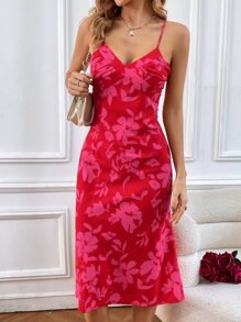 SHEIN VCAY Đầm Lộ Lưng Chia Hoa Gợi cảm - Màu Hồng Tươi - Xem 7