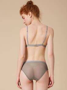 Floral Lace Triangle Lingerie Set - Grey - View 2