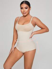 Tummy Control Double Panel Sculpting Shapewear Bodysuit - Beige - View 7