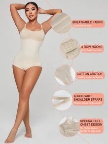 Tummy Control Double Panel Sculpting Shapewear Bodysuit - Beige - View 1