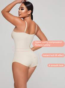 Tummy Control Double Panel Sculpting Shapewear Bodysuit - Beige - View 2