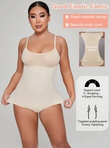 Tummy Control Double Panel Sculpting Shapewear Bodysuit - Beige - View 4
