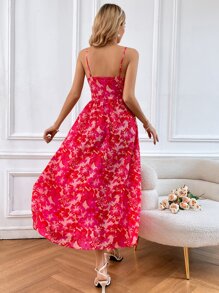 SHEIN VCAY Floral Print Knot Front Cami Dress - Multicolor - View 2