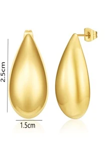 1對時尚極簡水滴形狀耳釘適合女士日常裝飾 - 金黃色 - 查看 3