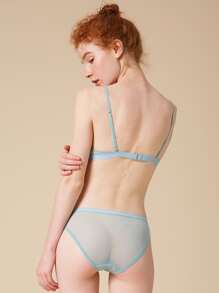 Floral Lace Wireless Lingerie Set - Cadet Blue - View 2