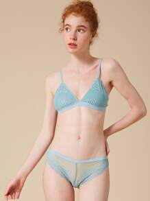 Floral Lace Wireless Lingerie Set - Cadet Blue - View 3