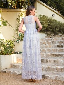 BABYONLINE D.R.E.S.S. 蕾絲V領超長A字連衣裙 - 紫丁香色 - 查看 2