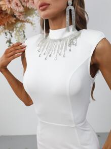 Mock Neck Mermaid Hem Formal Dress - White - View 3