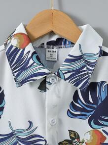 SHEIN Tween Boy Tropical Print Shirt & Shorts Without Tee - Blue and White - View 3
