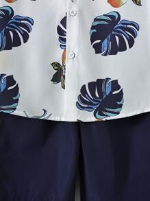SHEIN Tween Boy Tropical Print Shirt & Shorts Without Tee - Blue and White - View 4