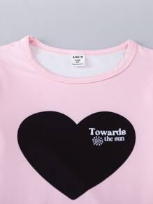 Girls Heart Print Snug Fit PJ Set - Multicolor - View 3