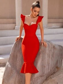 ADYCE Kleid mit Rüschenbesatz, Meerjungfrau Saum - Rot - Übersicht 7