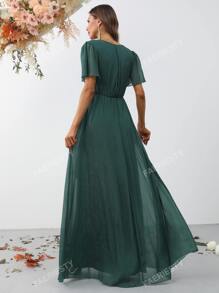 Faeriesty Elegant Cross V-Neck Flounce Sleeve Maxi Dress With Belted Waist For Spring-Summer | Perfect For Garden Weddings, Resort Getaways & Special Occasions Bridesmaid Dress
