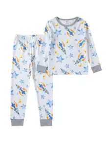 Toddler Boys Rocket & Star Print Snug Fit PJ Set - White - View 1