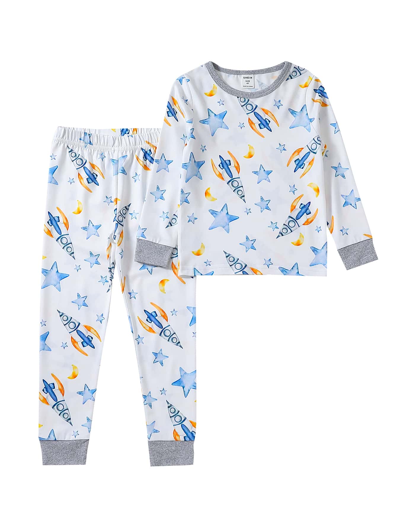 Toddler Boys Rocket & Star Print Snug Fit PJ Set - White - View 1