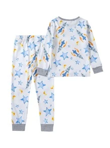 Toddler Boys Rocket & Star Print Snug Fit PJ Set - White - View 2