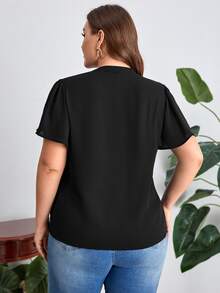 SHEIN Clasi Plus Pearls Beaded Notched Neckline Blouse - Black - View 2