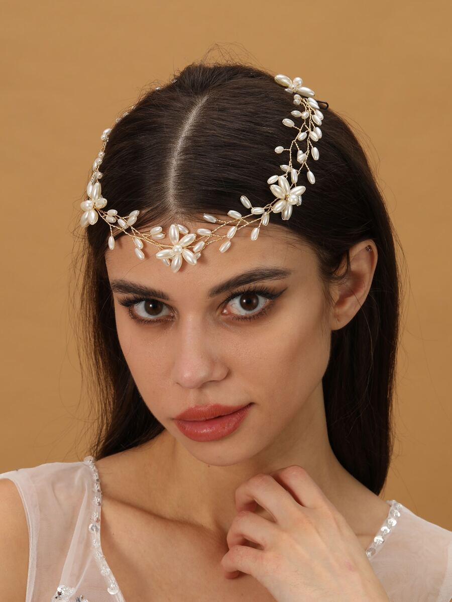 Haarband mit Kunstperle als Braut-Accessoire für den Valentinstag - Gold - Übersicht 1