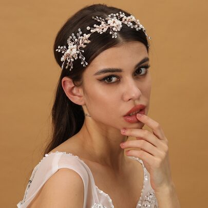 Faux Pearl & Flower Decor Bridal Hair Band