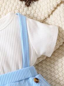 男嬰前紐扣T恤和背帶短褲 - 藍白色 - 查看 3