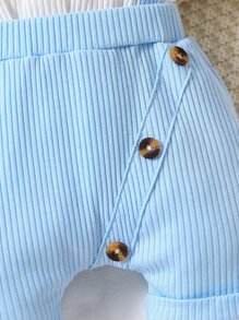 男嬰前紐扣T恤和背帶短褲 - 藍白色 - 查看 5