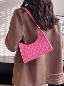 Neon Pink Quilted Pattern Bag Pink - Watermelon Pink - View 2