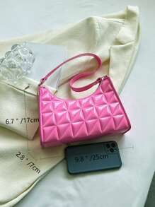 Neon Pink Quilted Pattern Bag Pink - Watermelon Pink - View 4