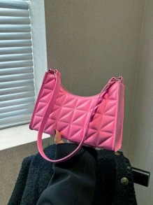 Neon Pink Quilted Pattern Bag Pink - Watermelon Pink - View 5