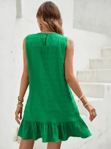 EMERY ROSE Women's Casual Sleeveless Solid Color Round Neck Ruffle Hem Dress - Green - View 2