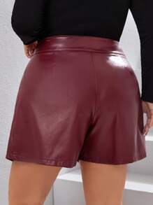 SHEIN Privé Plus Wide Leg PU Leather Shorts - Burgundy - View 2