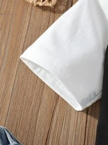 SHEIN Girls Heart & Letter Graphic Raglan Sleeve Crop Tee - Black - View 4