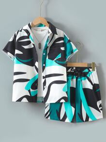 SHEIN Bộ hai mảnh Trai Dây kéo Nút phía trước Tất cả trên in Giải trí - Nhiều màu - Xem 1