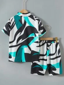 SHEIN Bộ hai mảnh Trai Dây kéo Nút phía trước Tất cả trên in Giải trí - Nhiều màu - Xem 2