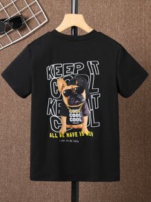 SHEIN Boys Dog & Slogan Graphic Tee - Black - View 1