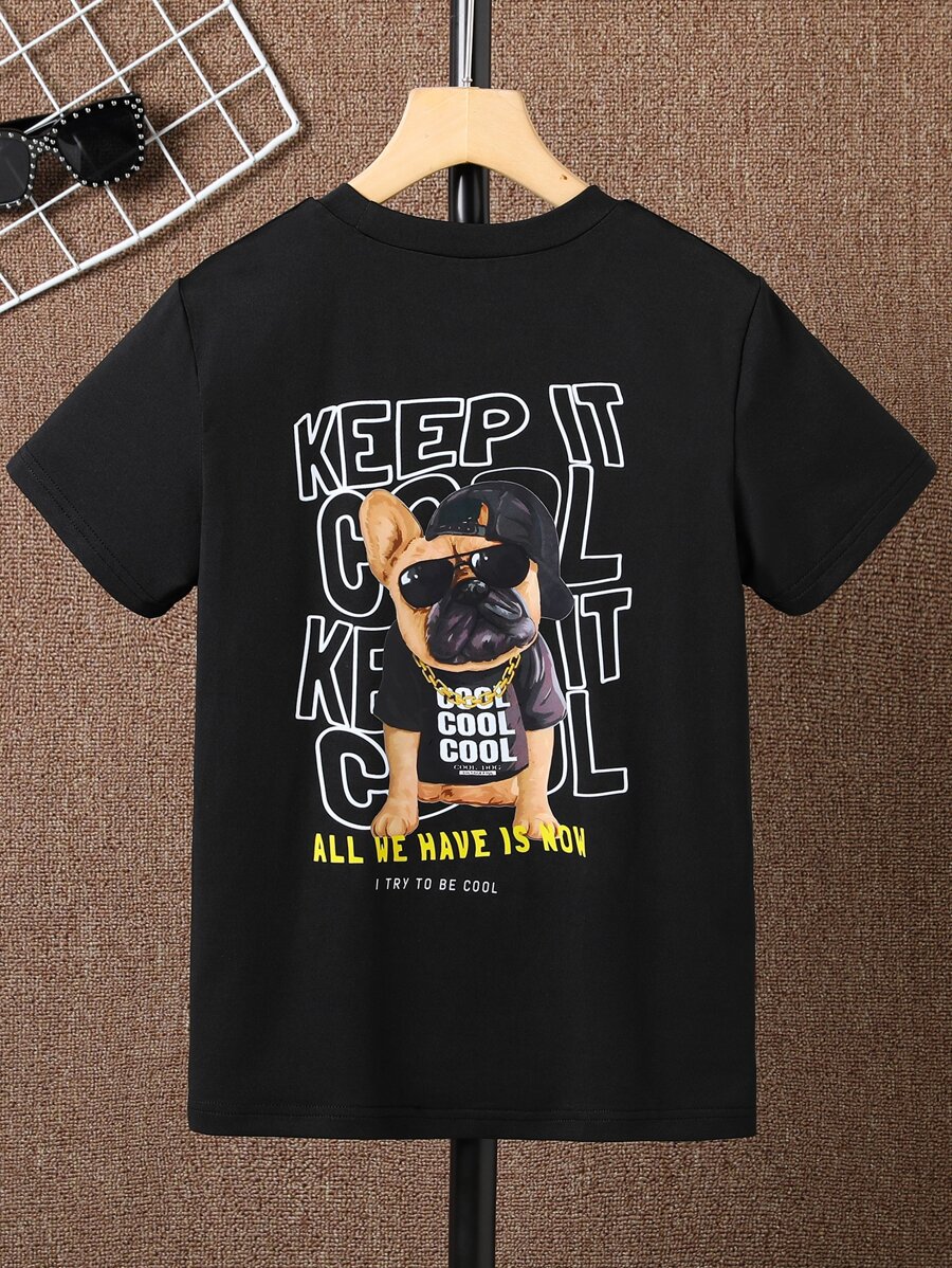 SHEIN Boys Dog & Slogan Graphic Tee - Black - View 1