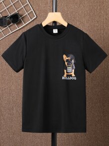 SHEIN Boys Dog & Slogan Graphic Tee - Black - View 2