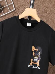 SHEIN Boys Dog & Slogan Graphic Tee - Black - View 3