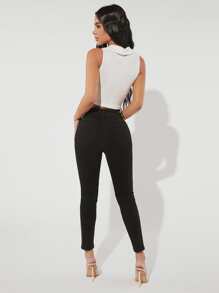 SHEIN PETITE Button Fly Skinny Jeans - Black - View 2