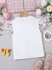 SHEIN 女孩印花蝴蝶袖T恤