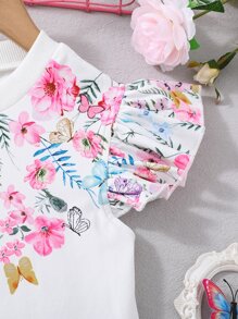 SHEIN 女孩印花蝴蝶袖T恤