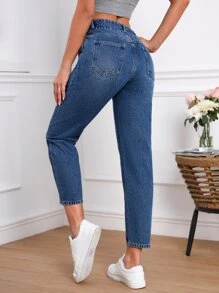 SHEIN Essnce Slant Pocket Mom Fit Jeans - Dark Wash - View 2