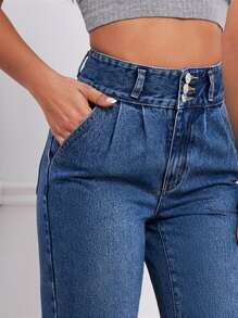 SHEIN Essnce Slant Pocket Mom Fit Jeans - Dark Wash - View 3