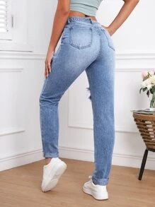 SHEIN Tall Jeans desgarro de talle alto - Lavado ligero - Ver 2