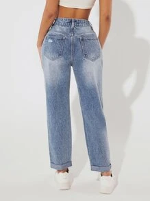 SHEIN PETITE Jeans desgarro doblado - Lavado ligero - Ver 2